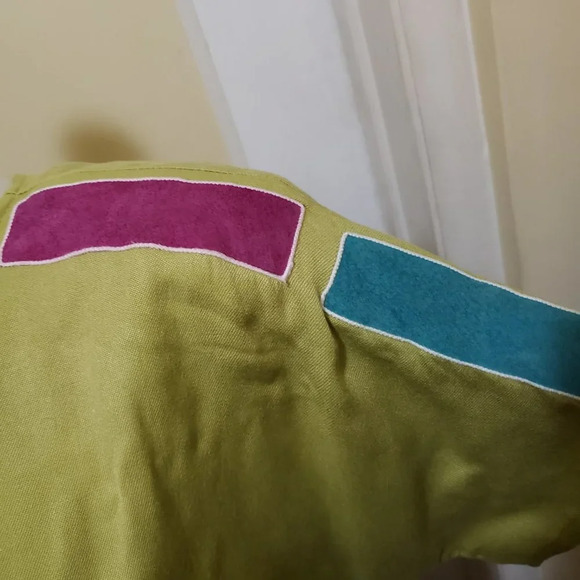 Vintage Wide Shoulder Top by BG Studio Citron w/ Suede Size Large - Picture 2 of 6